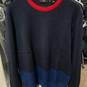 Boss Men's Sweater in Navy and Red Accents